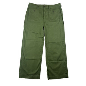 J Crew Wide Leg Pants Womens 31 Green Patch Pocket High Rise Casual Cotton Blend